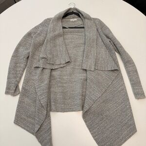Lou & Grey Marled Grey Wool Blend Open Front Drape Cardigan Sweater Womens M